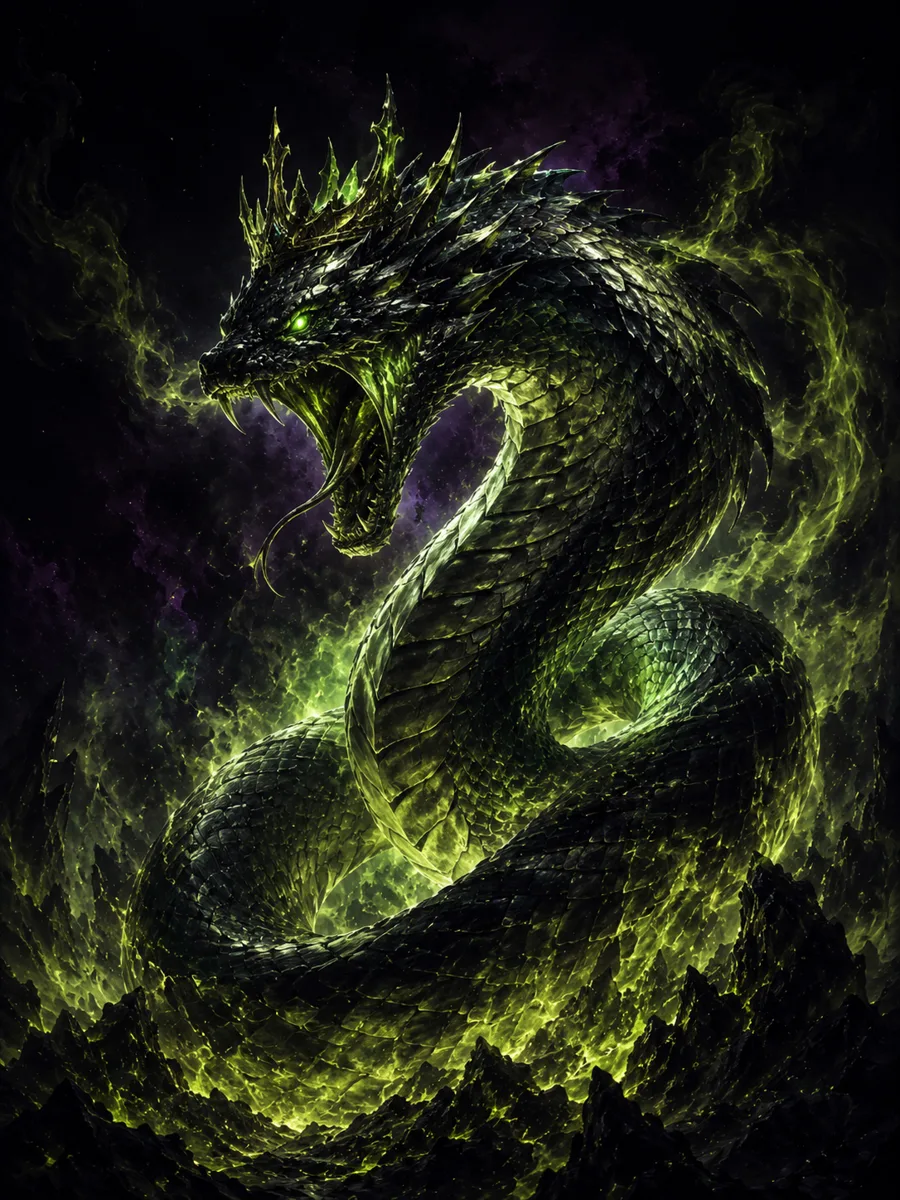 Crowned basilisk coiled to strike