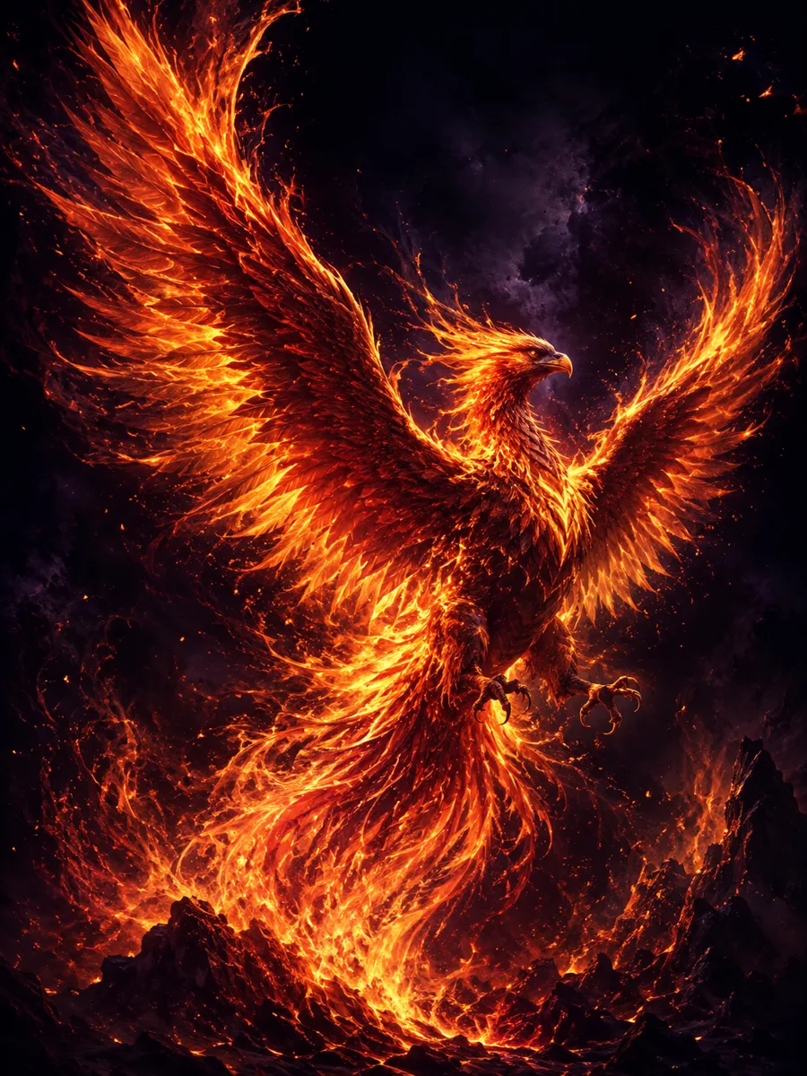 Phoenix rising in flame